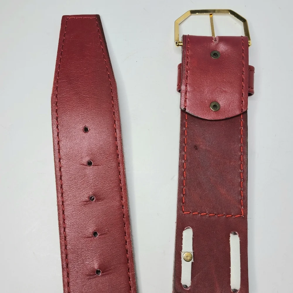 Vera Neumann Red White Graphic Wide Genuine Leather Vintage Belt